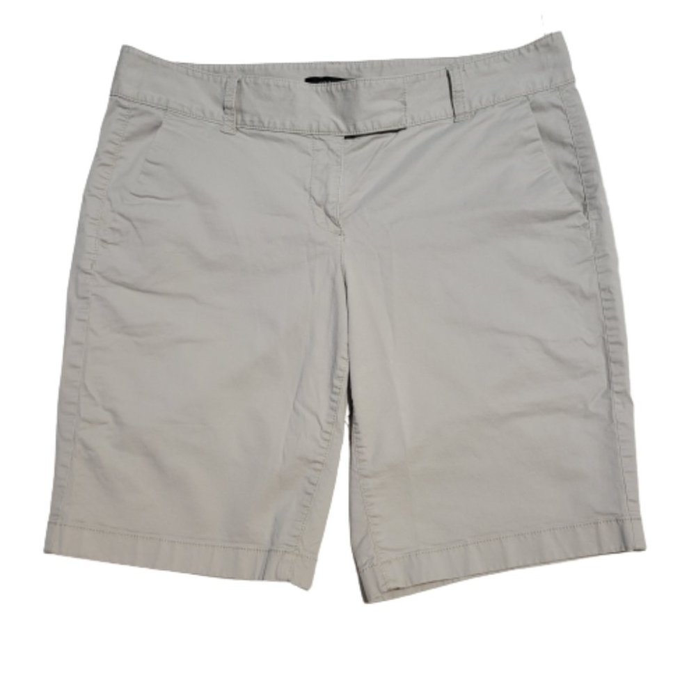 Ann Taylor Sz 10 Tan Flat Front Longer Length Cotton Blend Walking Shorts Modest
